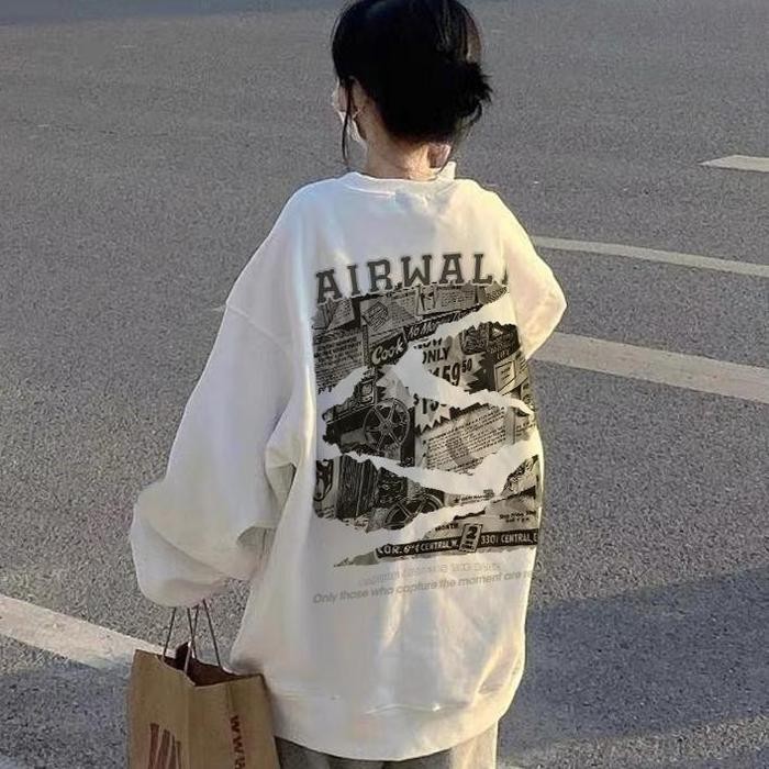 Sweater Hitam Switer Wanita Oversize Kaos Korean Style Sweater Oversize Crewneck Wanita Crewneck