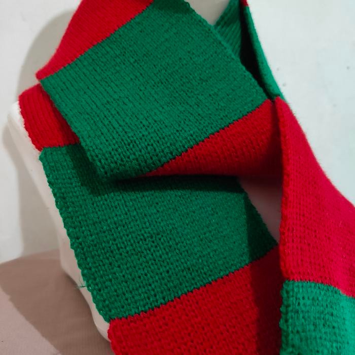 [NATAL] Syal scarf rajut belang Merah Hijau Natal Christmas Desember *
