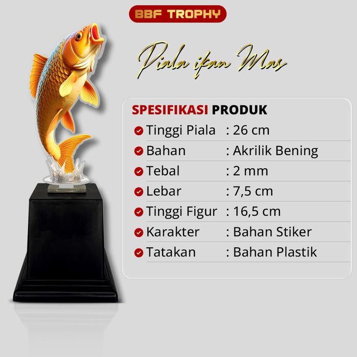 (Allthebest) Piala Ikan Mas Lomba Mancing Galatama Bahan Akrilik