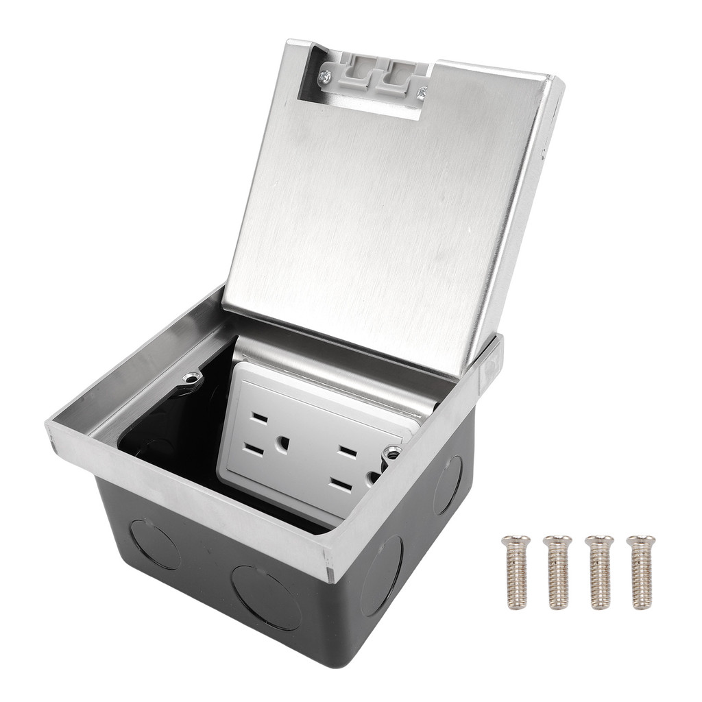 Recessed Floor Electrical Outlet Kit Sealing Neat Floor Receptacle Outlet Stainless Steel and PC