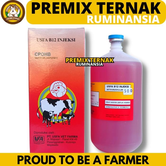 Vitamin B12 500 Ml Usfa - Vitamin B12 Injeksi Untuk Hewan Sapi Kambing Domba Babi Dll -Gratisongkir