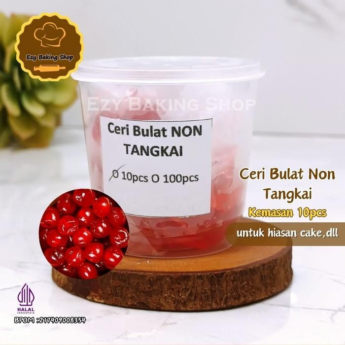 

Ceri Merah Gundul TANPA Tangkai 10pcs - Maraschino Cherry Merah Hiasan Kue