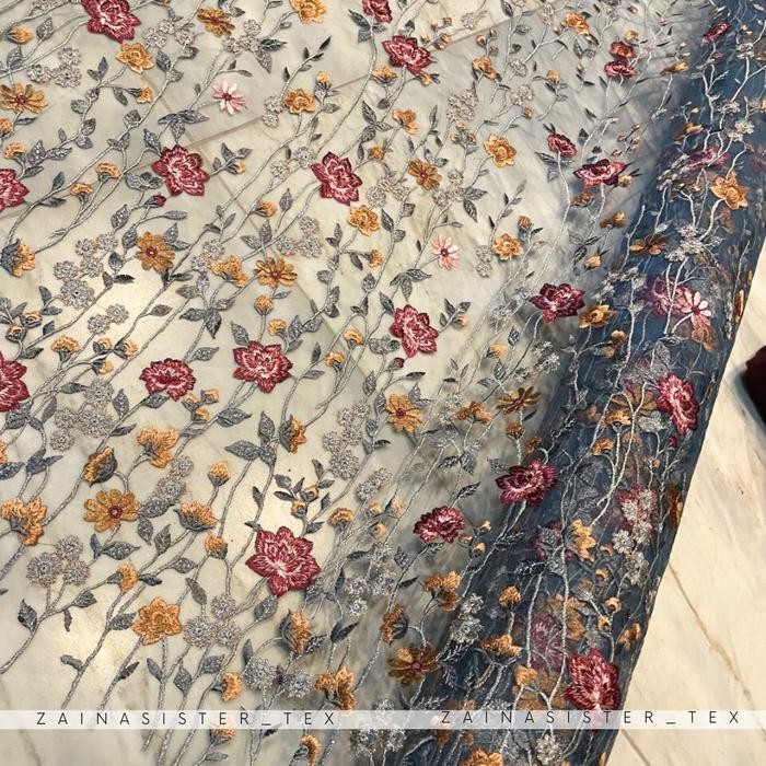 

KAIN BROKAT TULLE TILE BORDIR TWO TONE TILE VALENTINO GARDEN TULE EMBROIDERY MOTIF BUNGA ELEGAN