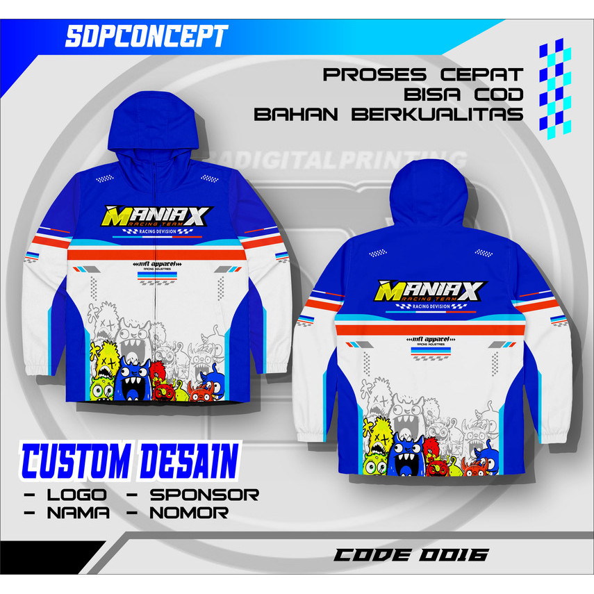 Jersey jaket Custom Desain Sendiri - Jersey Racing, Sepak Bola, Mancing, Gowes, Komunitas - Bahan Dr