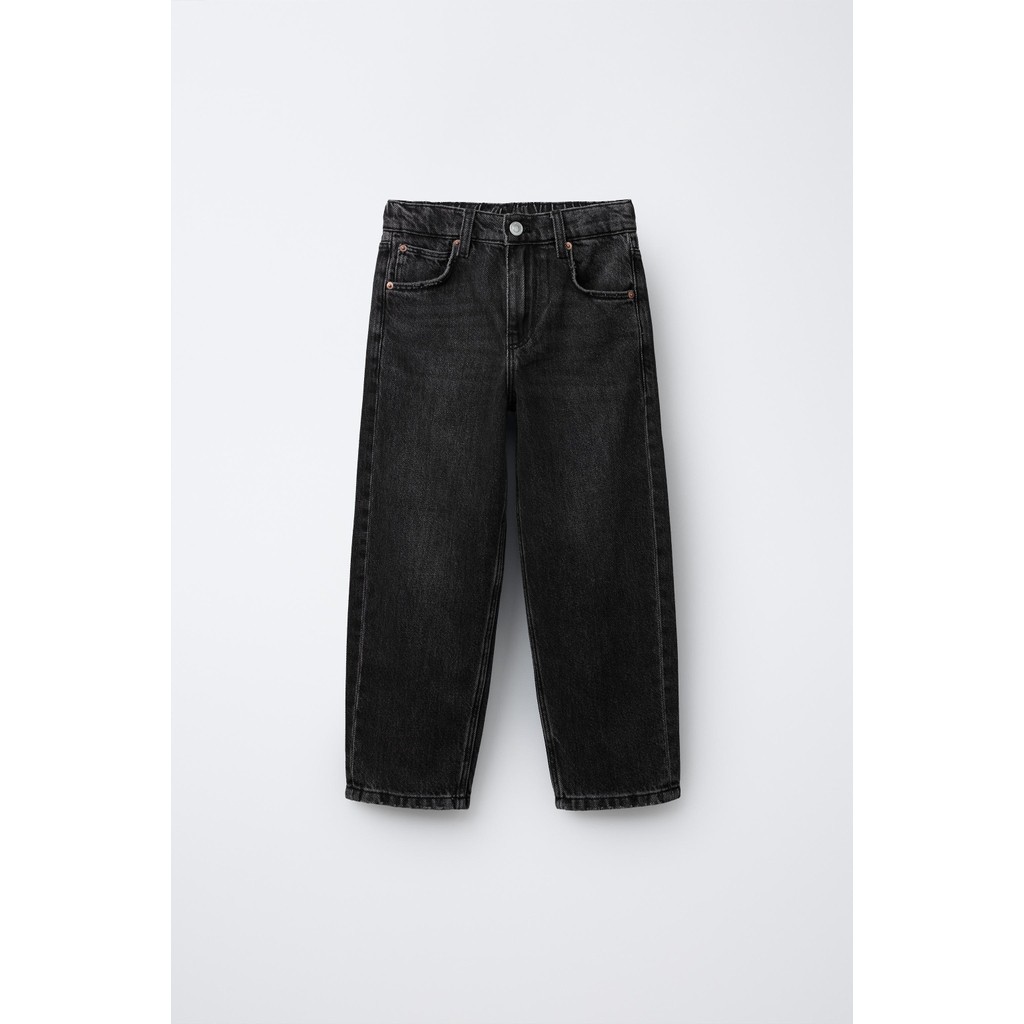 ZARA JEANS MOM FIT Jeans jenis mom dengan ban pinggang bagian dalam yang dapat disesuaikan dan penut