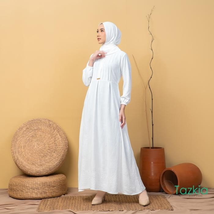 (Allthebest) Dress Muslim Wanita Gamis Set Pashmina Azalia White Polos Crinkle