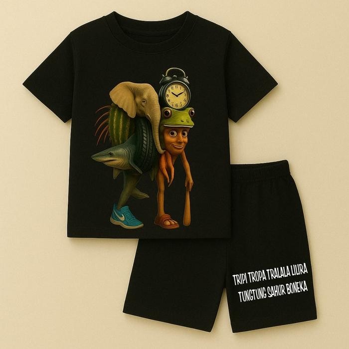 NX501 BAJU SETELAN ANAK VIRAL ANOMALI MIX TRIPI TROPA TRALALA TUNG TUNG SAHUR BONEKA PROMO