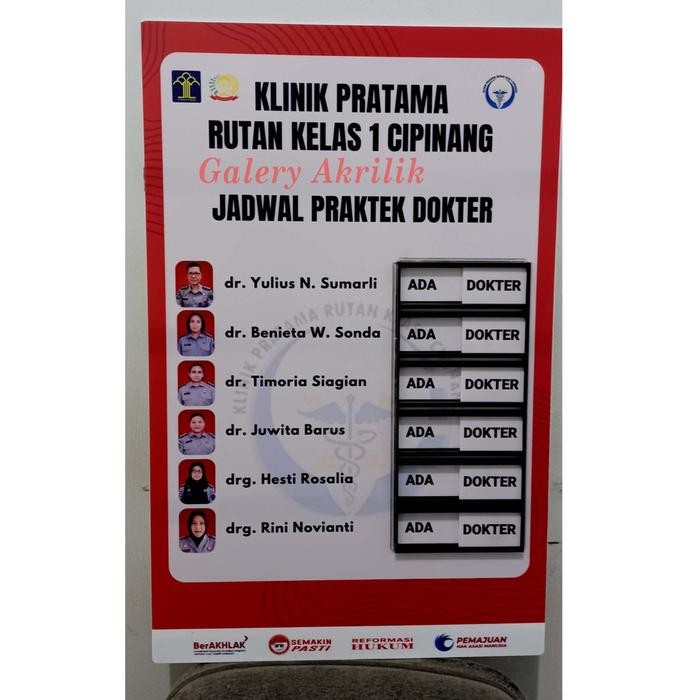 

Bisa E-Faktur! Papa Jadwal Dokter, Jadwal Petugas, Perawat, Dosen, Bidan Dll, Custom Akrilik Papan