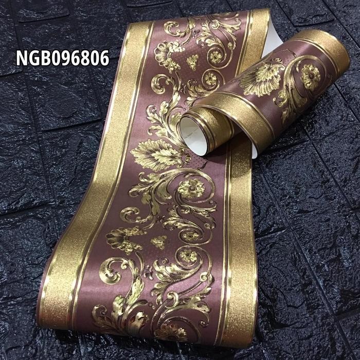 Wallpaper Dinding Border List Klasik Gold Coklat Mewah