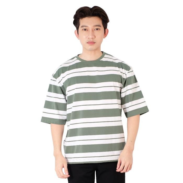 Poshboy Kaos Oversize Pria Lengan Pendek Oversized T-Shirt - Baju Stripe - Hasting - Hasting Green,
