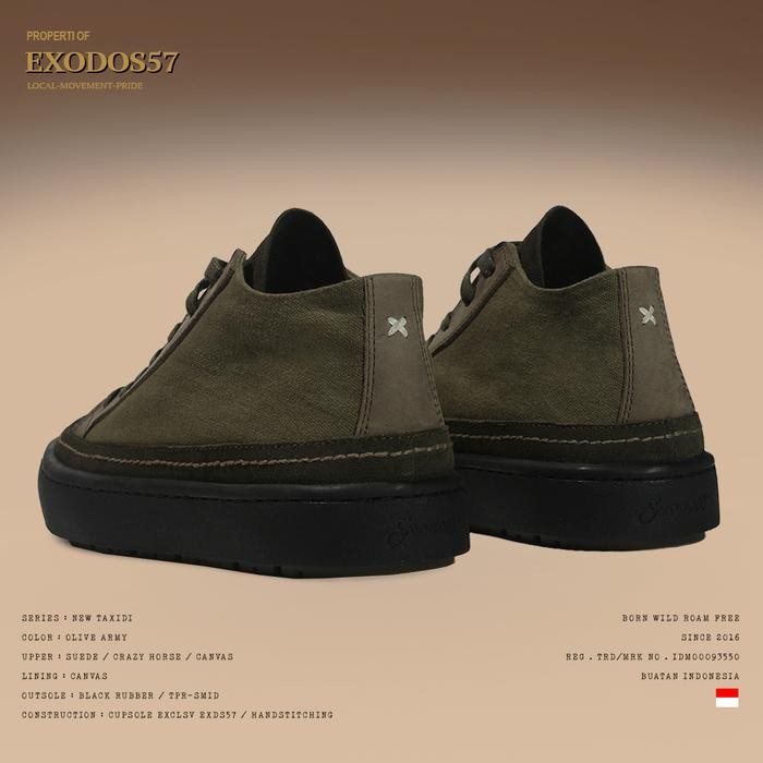 Sepatu Sneakers Kulit Pria Exodos57 New Taxidi Olive Army