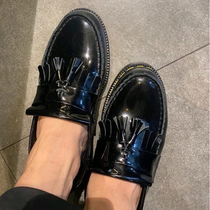 sepatu kulit asli jenis kulit glossy - RAJIB Hitam Pria/Wanita Flat Shoes