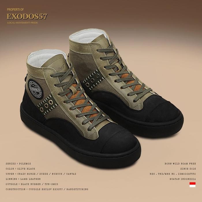 Sepatu Sneakers Kulit Pria Exodos57 Polemos Olive Black
