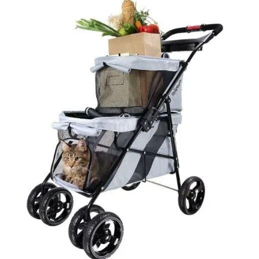 Pet Stroller Ibiyaya Double Decker Pet Bus Stroller Anjing / Kucing Kereta Dorong Anabul Pet Trolley