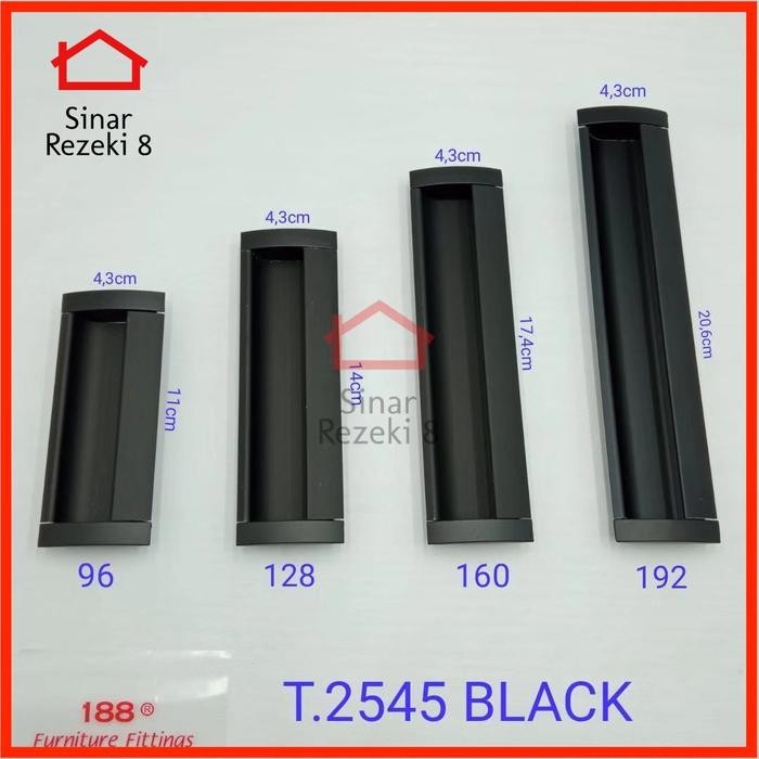Tarikan Tanam Handle Geser Pintu Sliding Black Lemari Laci Hitam *