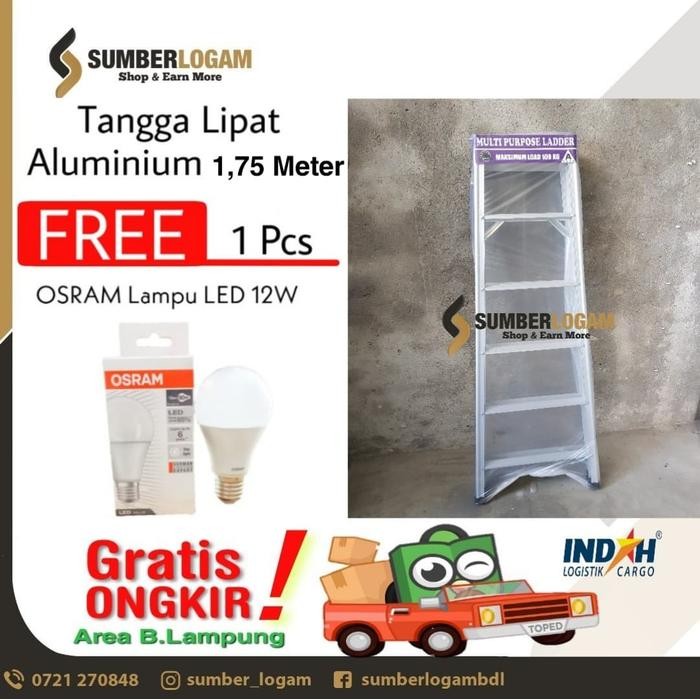 Tangga Lipat Aluminium 1,75 Meter BONUS OSRAM Lampu LED 12W *
