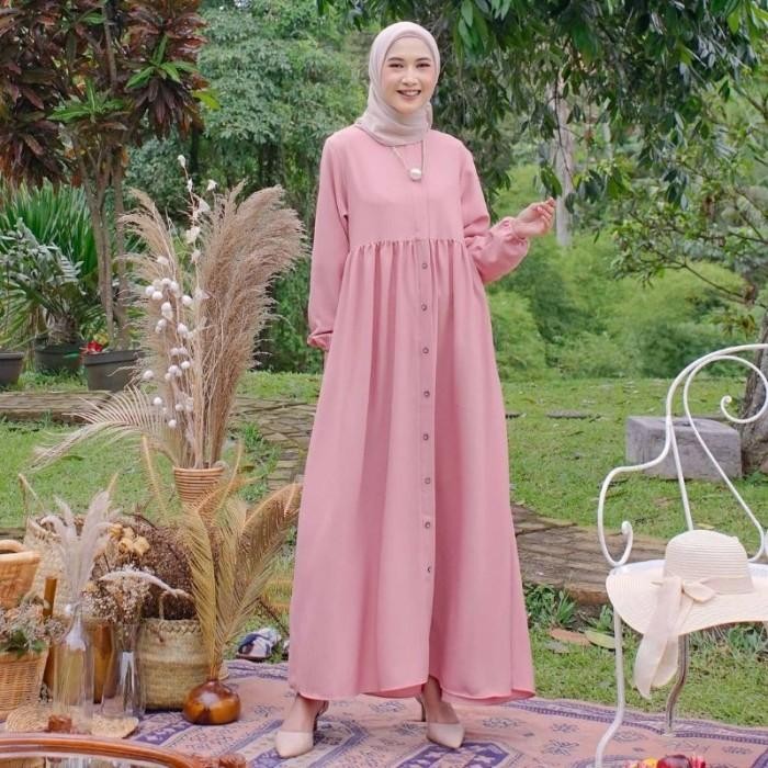 (Allthebest) Gamis Putih Pengajian Polos Baju Gamis Syar'i Wanita Lebaran 2023