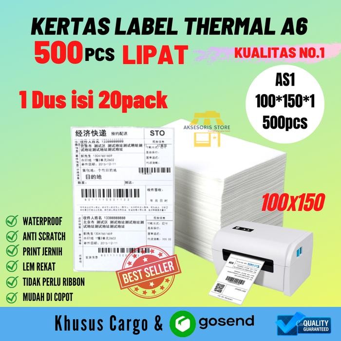 

KERTAS THERMAL A6 LABEL STIKER BARCODE 100X150 500PCS PERDUS ISI 20PAK