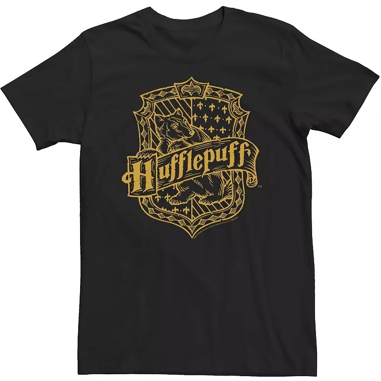 Kaos Harry Potter Hufflepuff Dark Detailed Crest Katun CrewNeck Unisex Pria Wanita