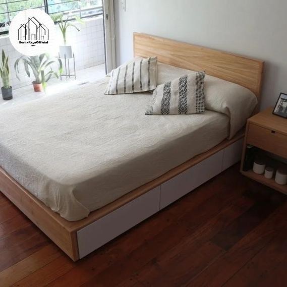 Tempat tidur dipan lesehan jepang divan laci samping full kayu asli mahoni free ongkir Terlaris