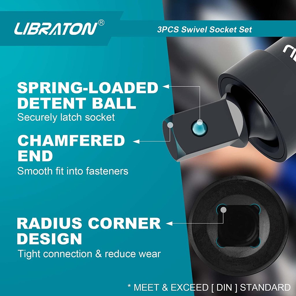 Libraton Swivel Socket Set Impact Swivel Socket Set, Wobble Socket Impact Grade Universal Joint 1/4"