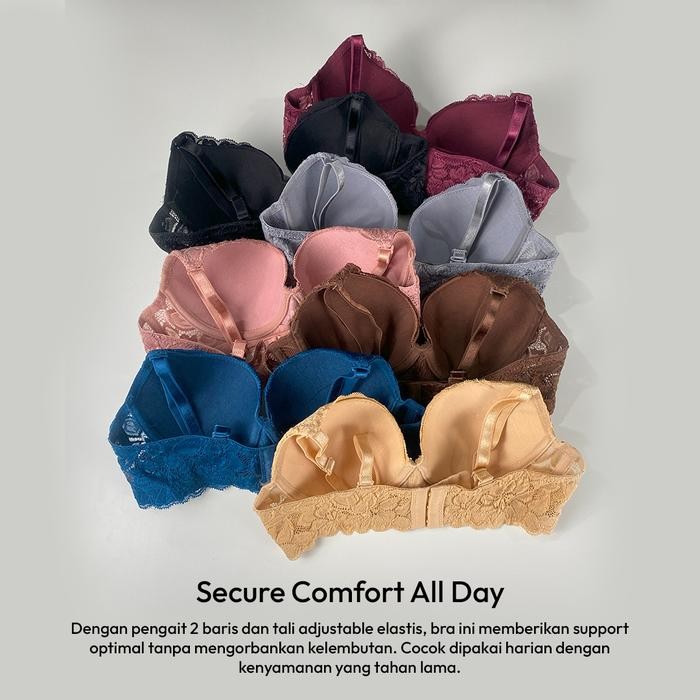 Elena E 24487 Bra Kawat Busa Tebal Cup A Kait 2 Brokat Renda Bunga Bh Harian Lembut 32A - 36A *