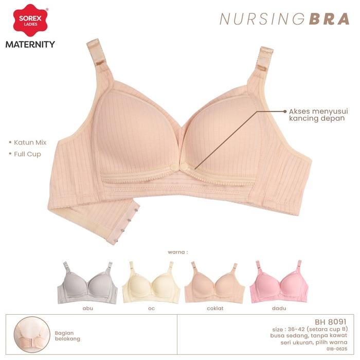 Sorex Bra Menyusui Tanpa Kawat Bukaan Depan Full Cup B-C Kait 4 Katun Mix Nursing Bra BH 8091 *