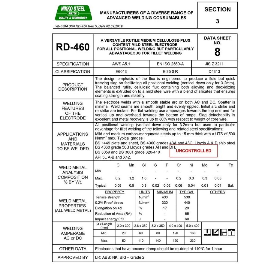 Nikko Steel Rd-460 2.6Mm Kawat Las Rd460 Kemasan 1 Kg