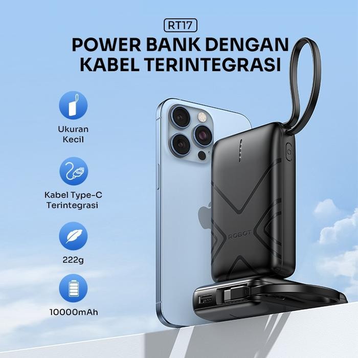 Robot Rt17 Powerbank 10000Mah Built In Cable Smart Powerbank Mini Portable