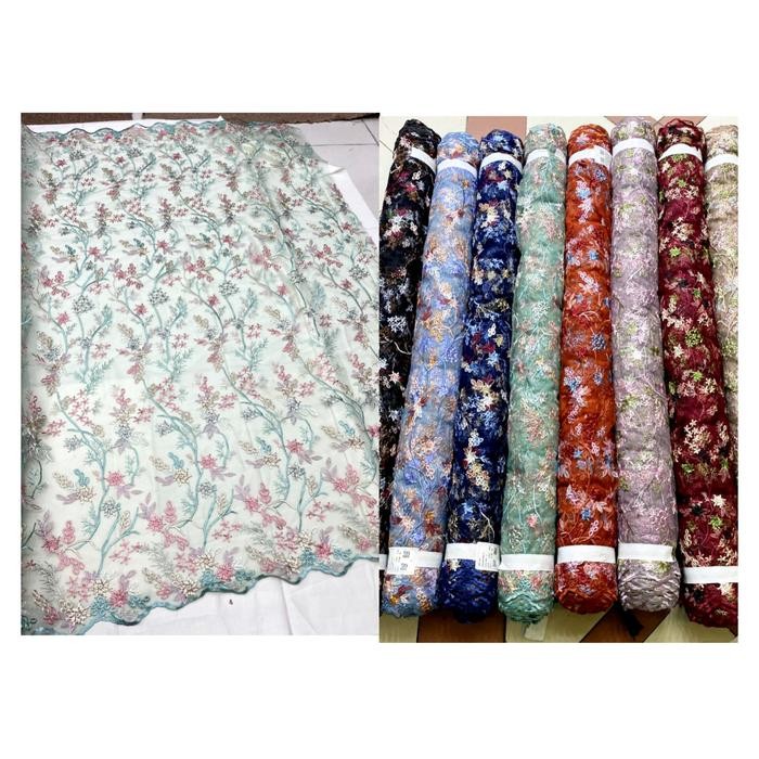 Kain tille motif sandra dewi.Kain tile korea.Bahan tulle bordir/Brukat