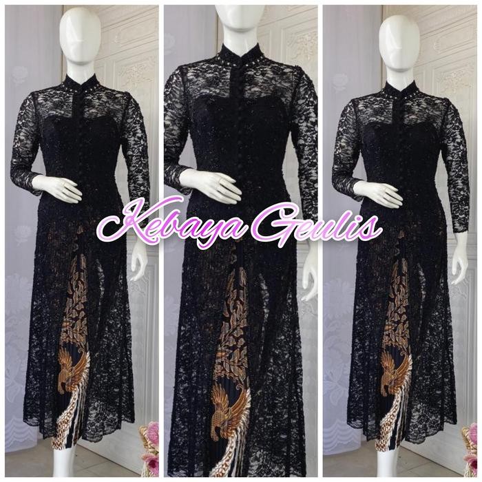 Setelan kebaya brukat semata kaki hijau sage