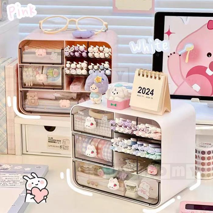 SRIY Kotak Pensil Meja Laci Laci Akrilik Mini Kotak Alat Tulis Desktop Organizer Storage