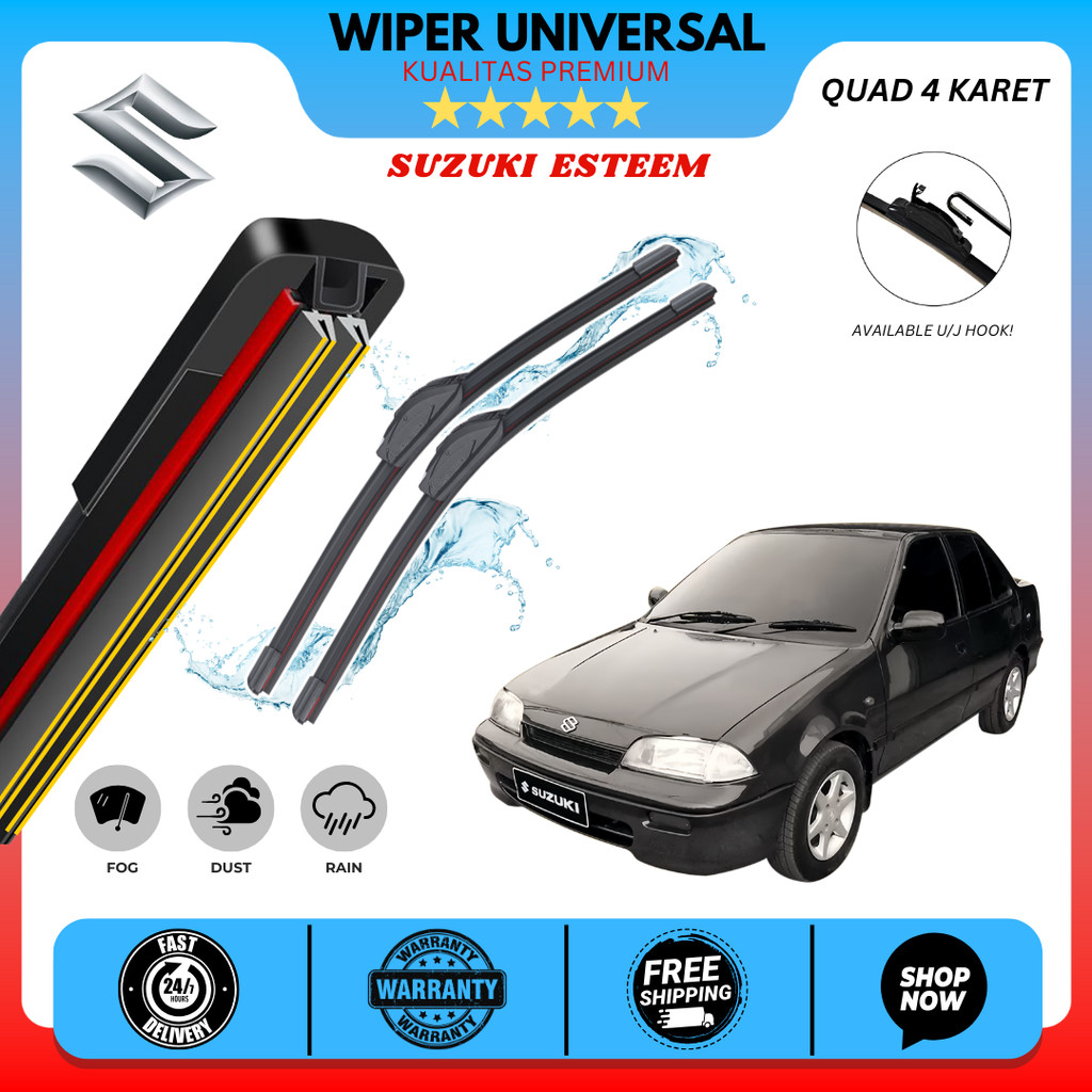 Wiper 4 Karet Mobil Suzuki Esteem Kaca Depan Satu Set Kiri Kanan