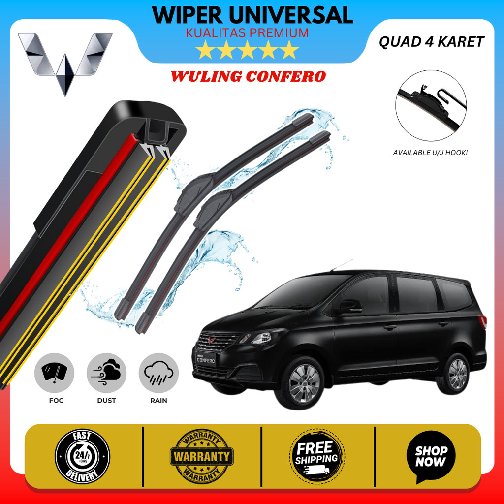 Wiper 4 Karet Mobil Wuling Confero Kaca Depan Satu Set Kiri Kanan