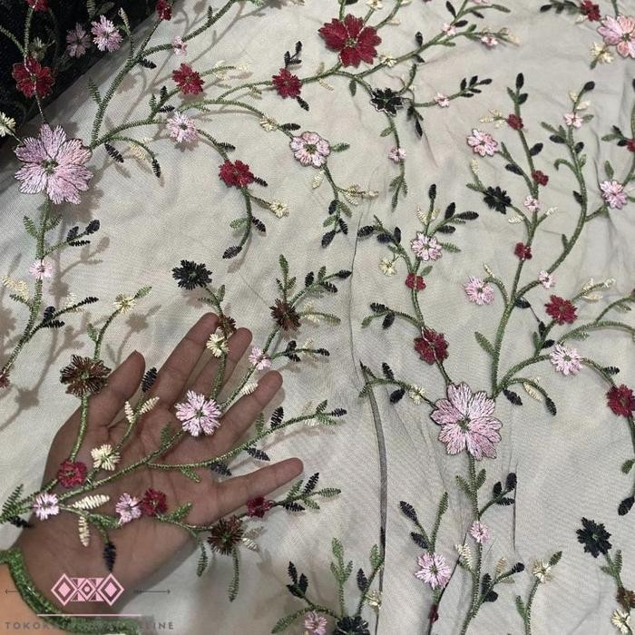 Kain Tille AKAR MUTIARA Kebaya Brukat Hollandia NEW 2024 Bordir Premium Tile Garden Meteran Mewah