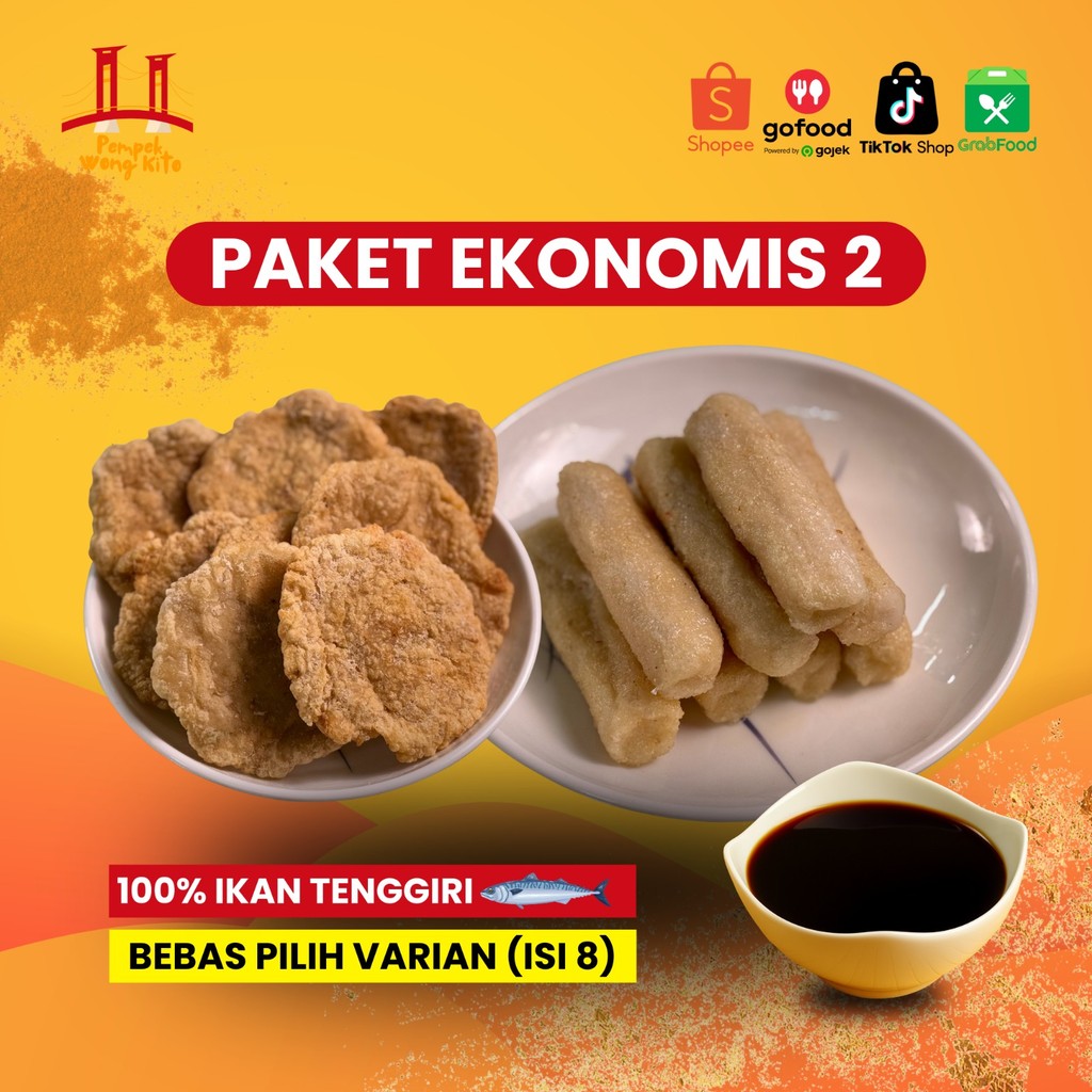 

Pempek WongKito - Pempek Asli Pelembang - Paket Eko2 (isi 8X2) 100 % ikan tenggiri