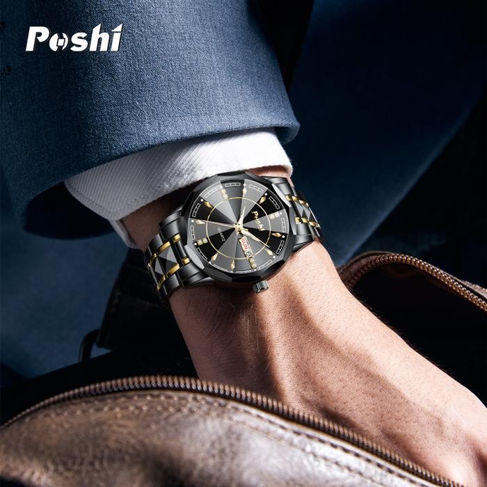 (002 Harga Telah Diganti, Cepat Beli) POSHI Jam Tangan Pria Original Bisnis Anti Air Kuarsa Jam Pria