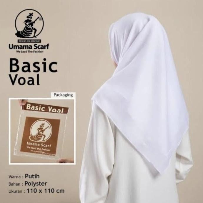 (Allthebest) kerudung putih basic voal umama untuk sekolah, jahit tepi
