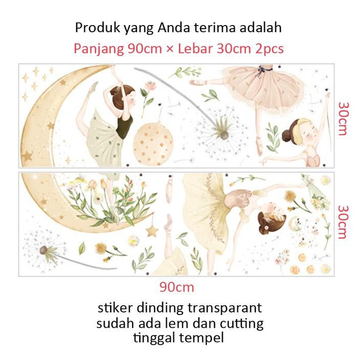 stiker dinding cutting transparant bahan PVC sudah berperekat motif bulan penari balet