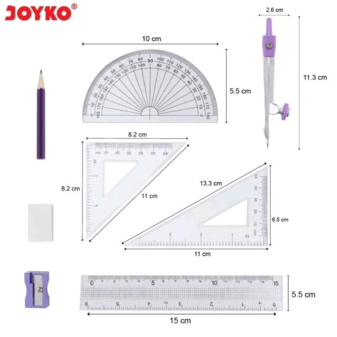 

I77W Set Jangka Joyko Ms-87 Warna Pink Ungu Hijau Biru Dengan Penggaris Pensil Dan Alat
