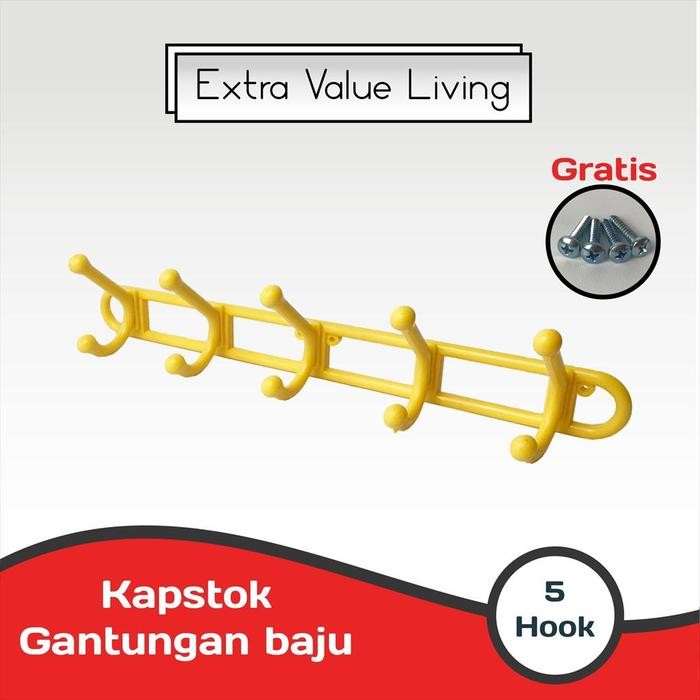Terbaru Viento Kapstok Plastik 5 Hook Gantungan Dinding / Cantolan Pakaian / Cantolan Baju /