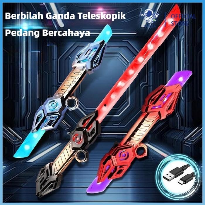 NODIA Pedang Laser Star Wars Pedang Bercahaya Berbilah Ganda Teleskopik Mainan Bercahaya