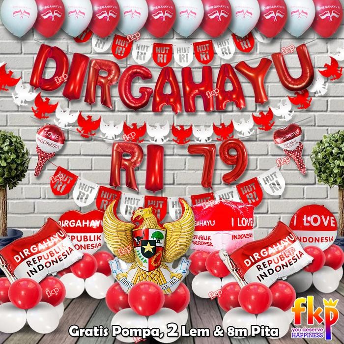 (Allthebest) FUN KIDS PARTY Paket Dekorasi Dirgahayu Standing Balon Lengkap / Hiasan Gapura HUT RI /