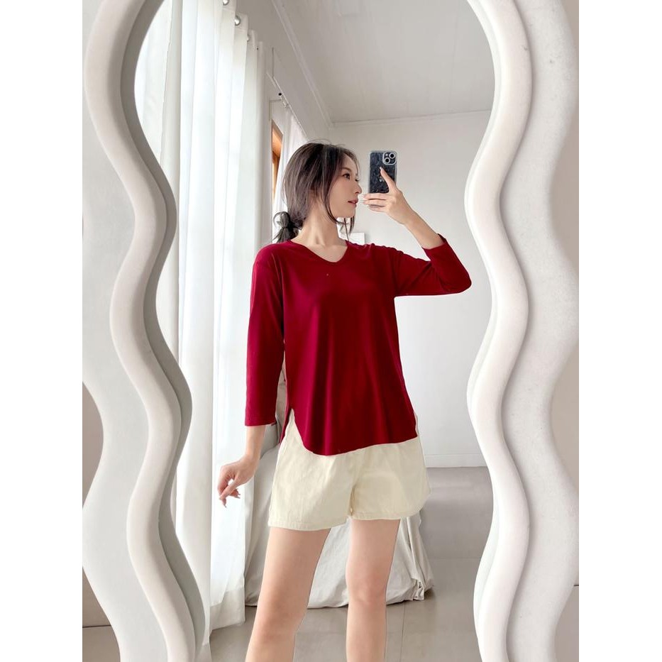 Kaos Oversize Lengan 7/8 Kaos Wanita Atasan Wanita