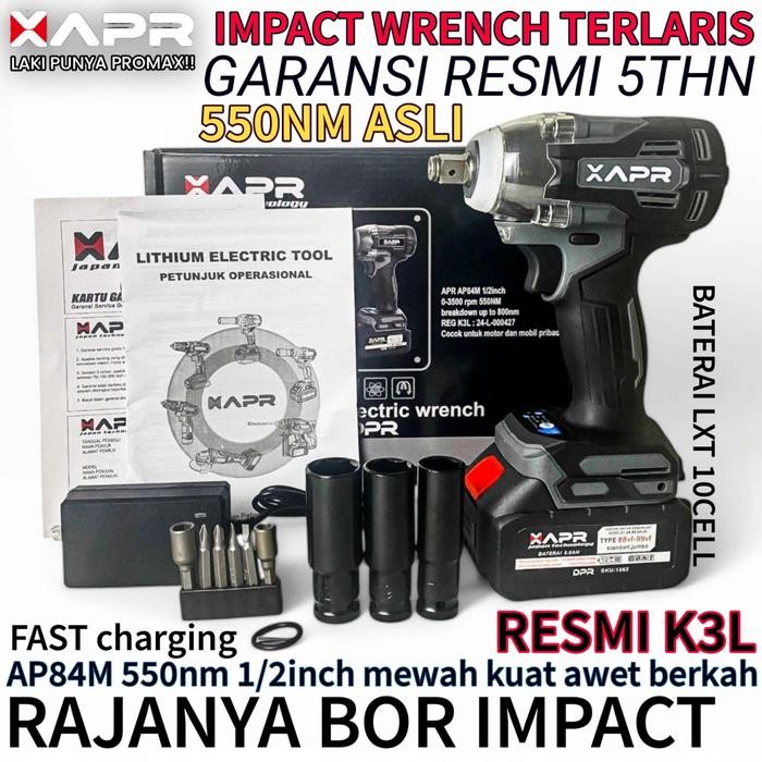 Terbaru Impact Wrench Apr Japan Apr Impact Wrencht Ype Ap84+ 550Nm Baterai 88V Standart Fullset
