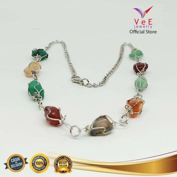 New // Kalung Batu Giok Asli Cina Model Kerikil 50Cm - Vee Kalung Batu Alam Chakra // 100% Original