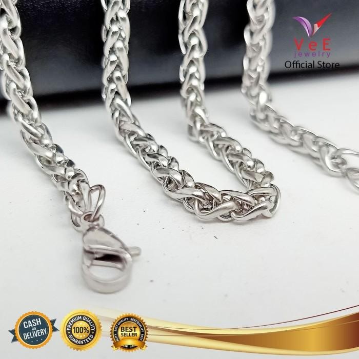 New // Kalung Titanium Asli Rajutan Emas Perak 70Cm - Vee Kalung Pria Wanita // 100% Original