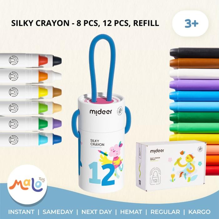 

SARI Malotoys - Mideer Silky Crayon 12Pcs Washable Silky Crayon 12 Warna Colors Krayon