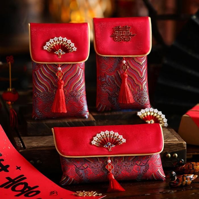 

SARI New Dompet Kain Premium Angpao Motif Kipas Merak Angpau Sincia Tebal Bordir Ampau