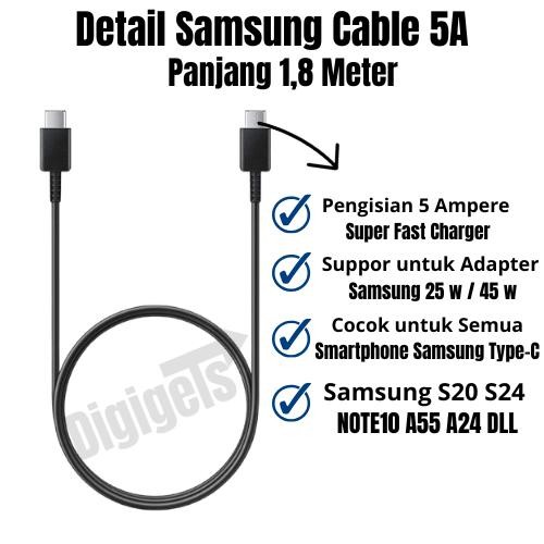 Samsung Kabel Charger 5A Super Fast Charge 1,8 Meter Original Tegangan 5A Untuk Semua Perangkat